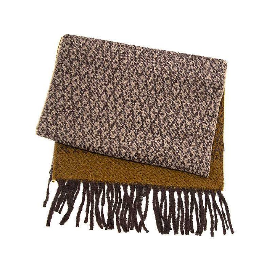 Accessories Joy Susan | Cozy Pattern Fringe Scarf - Dijon & Khaki