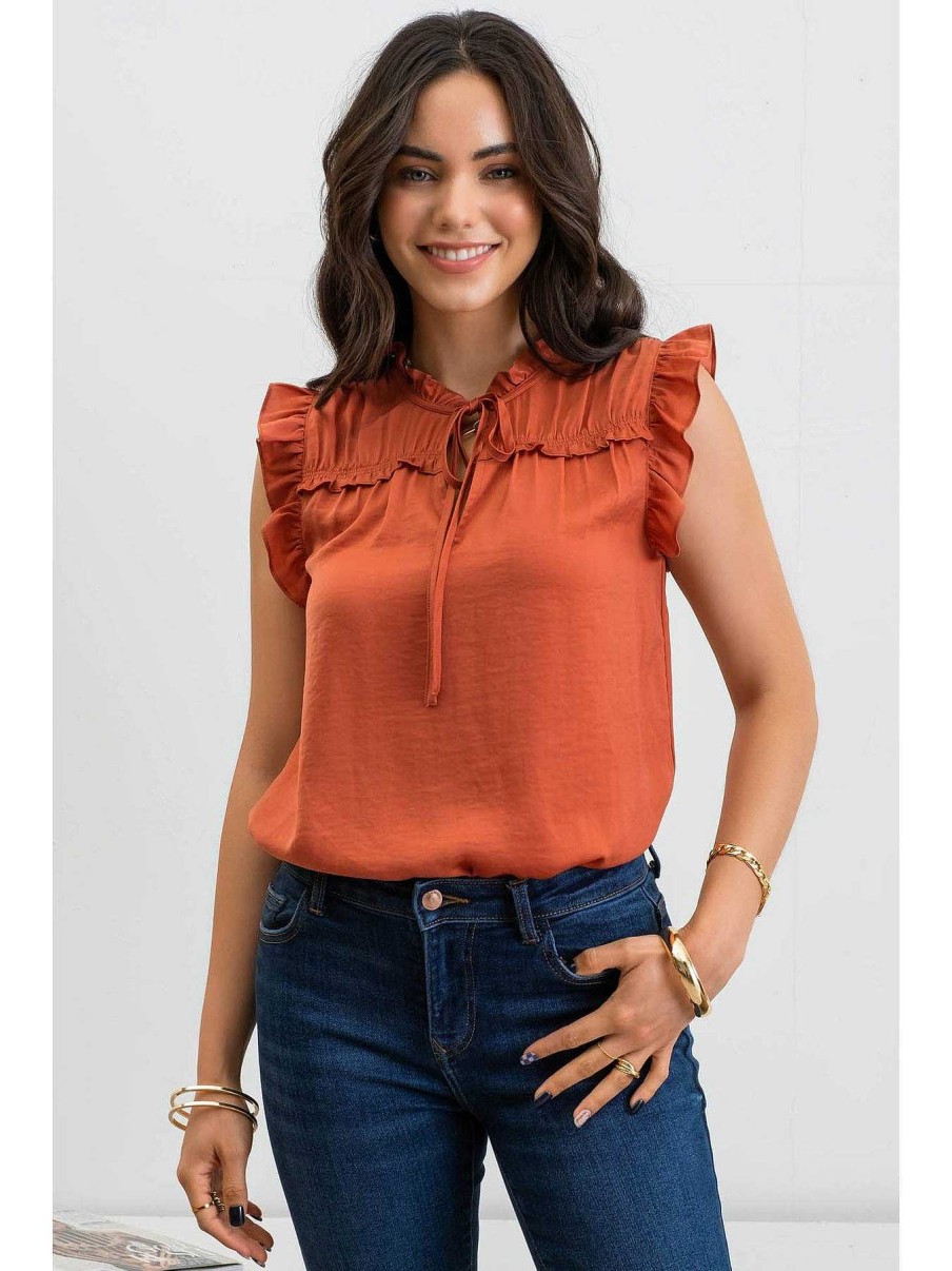 Apparel Blu Pepper | Sienna Ruffled Collar Sleeveless Top