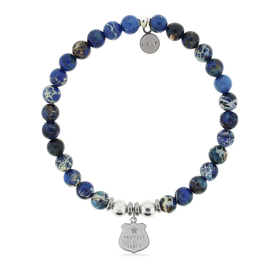 Jewelry T. Jazelle | T. Jazelle Police Protect & Serve Bracelet Royal Blue Jasper