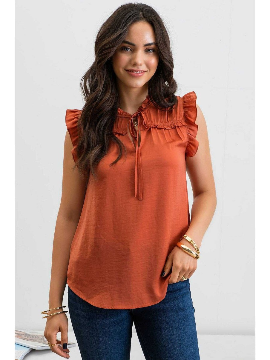 Apparel Blu Pepper | Sienna Ruffled Collar Sleeveless Top