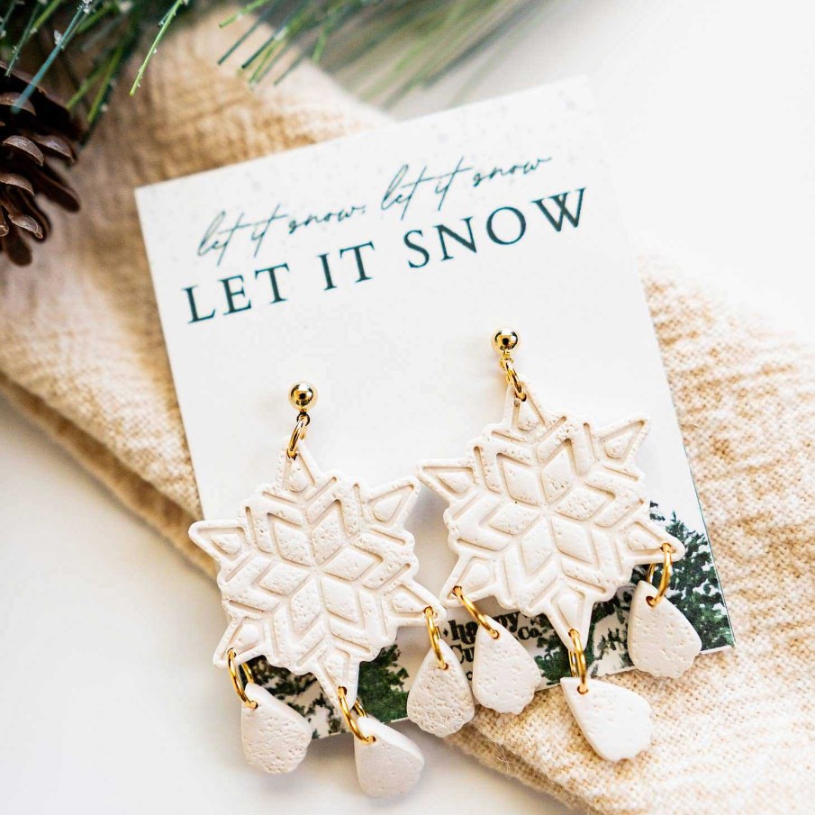 Jewelry Happy Cutter Co | Handcrafted Elegant Clay Snowflake Earrings