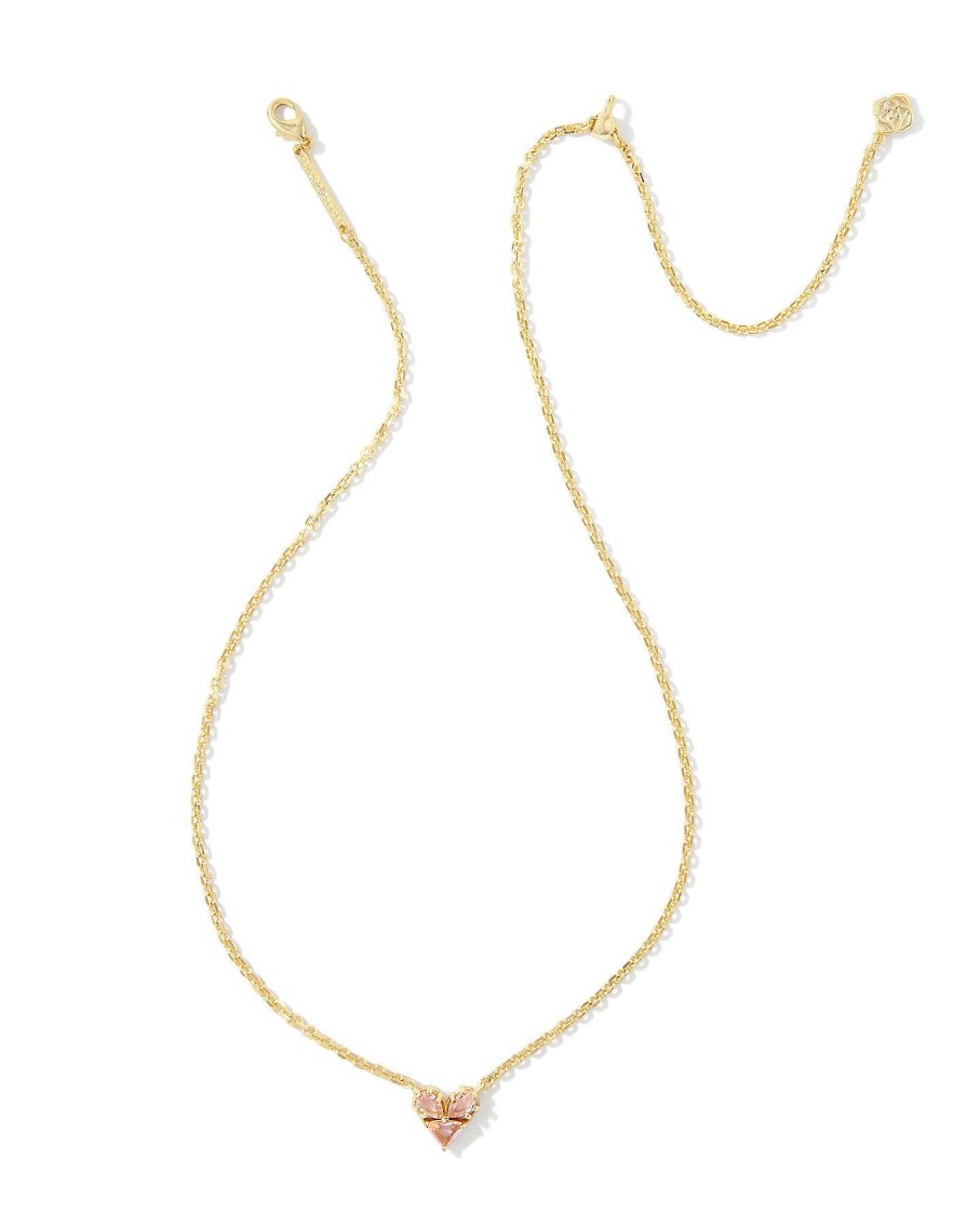 Jewelry Kendra Scott | Katy Gold Heart Short Pendant Necklace In Pink Glass